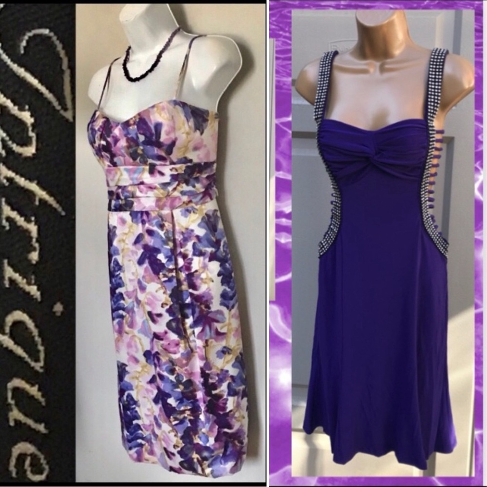 2 Dresses---1 Purple Patterned & 1 Purple with Rheinstones Dress